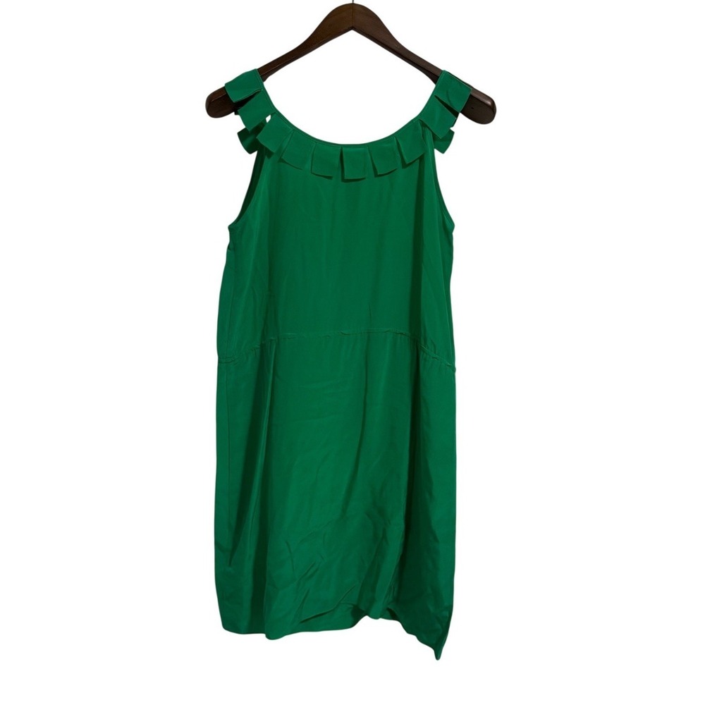 A New York Dress Womens M Tiered Layered Neckline Green 100% Silk Lightweight - Picture 4 of 8